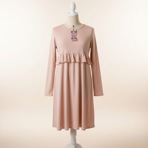 Boohoo Pink Long Sleeve Ruffle Dress